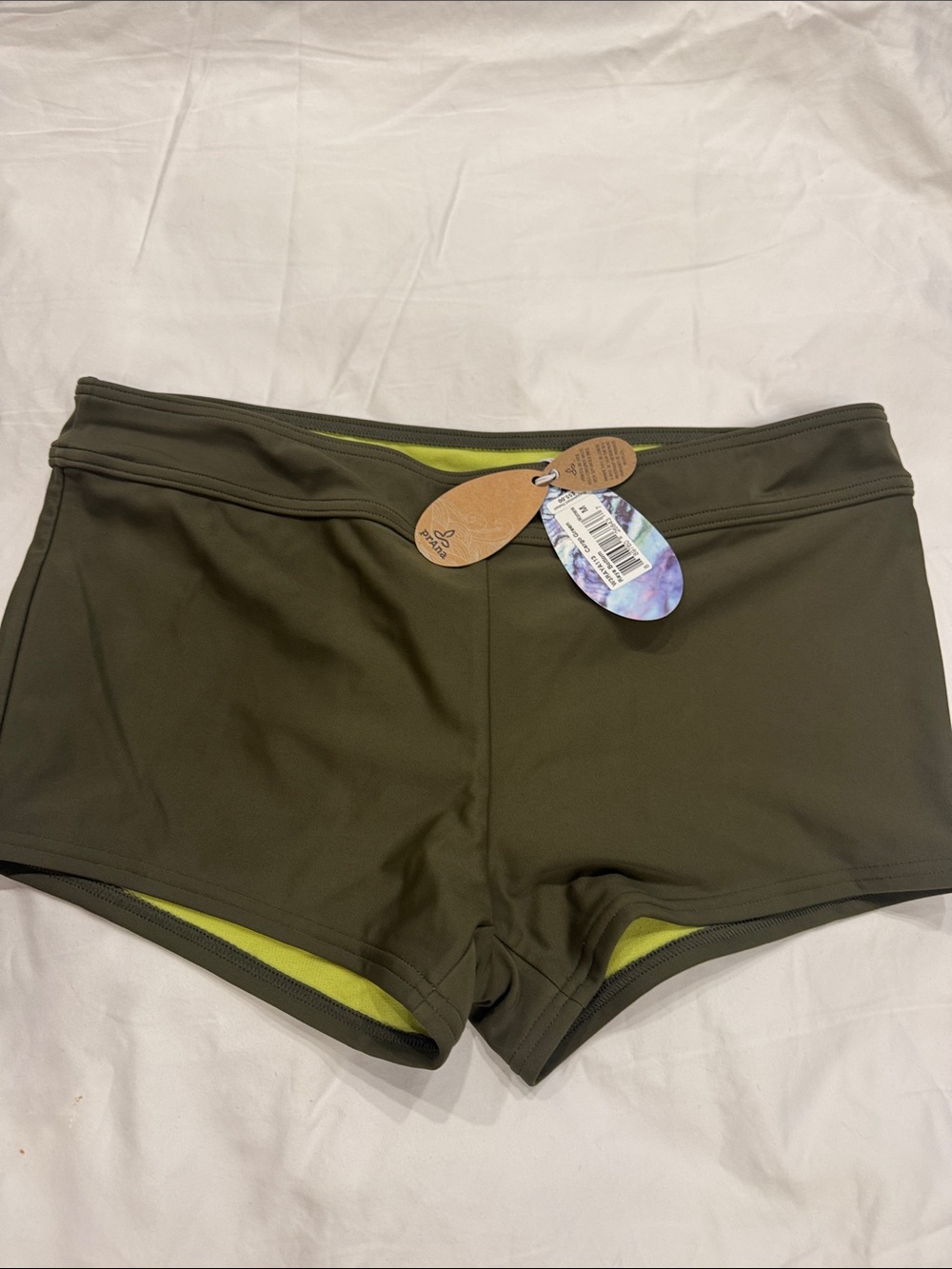 Prana Olive Green swim Shorts with Neon Liner